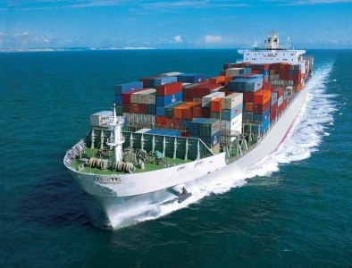 Giant ship with shipping containers on it