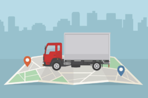 graphic of a moving truck on a map to demonstratem how to choose the best professional moving companies